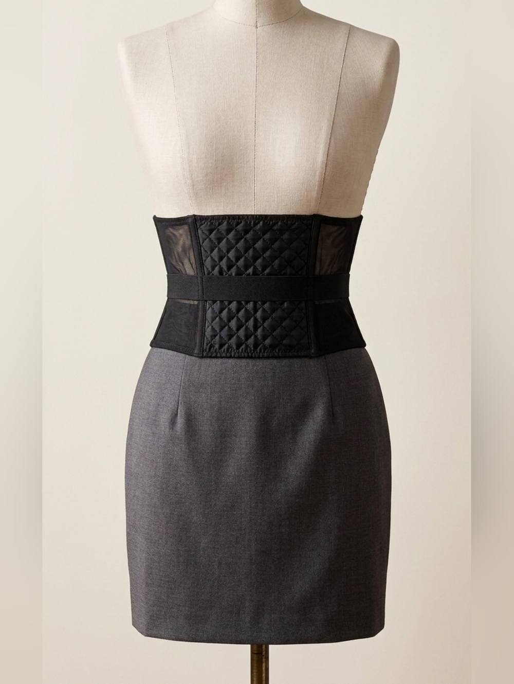 Victorias Secret Black Quilted‎ Stretch Mesh Garter Waist Corset